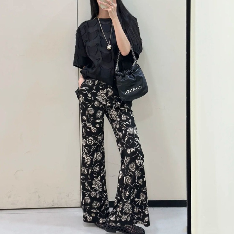 Vintage Summer Clothing Brand - New French Flower Printed Flare Pants