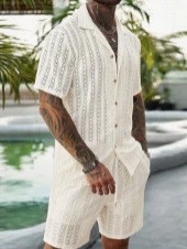 Men Crochet Knit 2 Piece Set L - Summer Clothing Beach review and price
