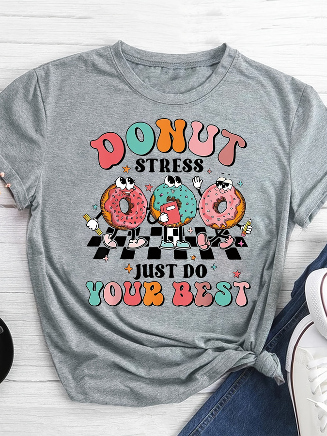 Cartoon Donut Print T-shirt, S - Summer Clothing Trends For Women 2026 review and price